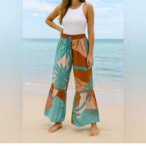 Tropical Print Wide-Leg Pants